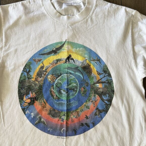 Vtg 90s Human-I-Tees Circle Of Life Faded Shirt M USA Animal Nature Art Grunge - Picture 3 of 14